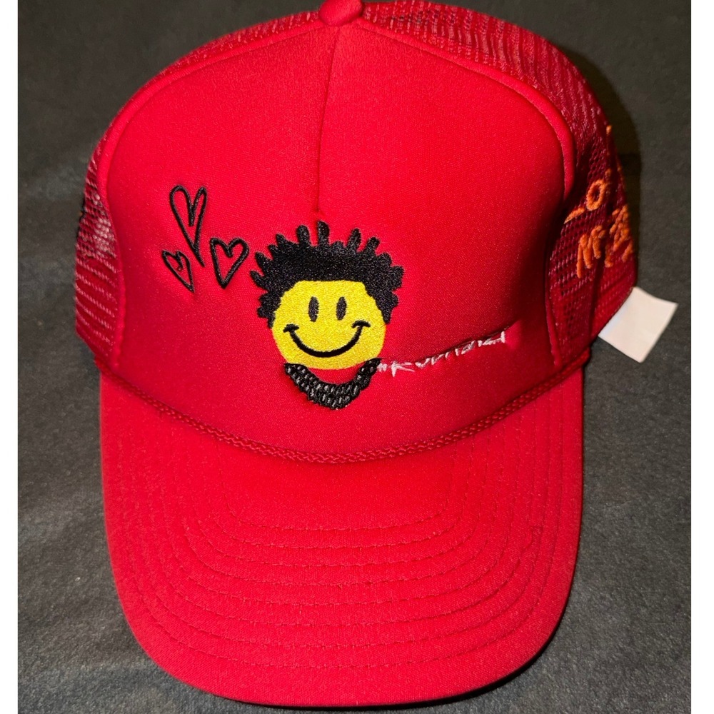 Rod Wave Red Trucker Hat Love 4 My Fans Smiley Face Snapback Nissin Cap Mens